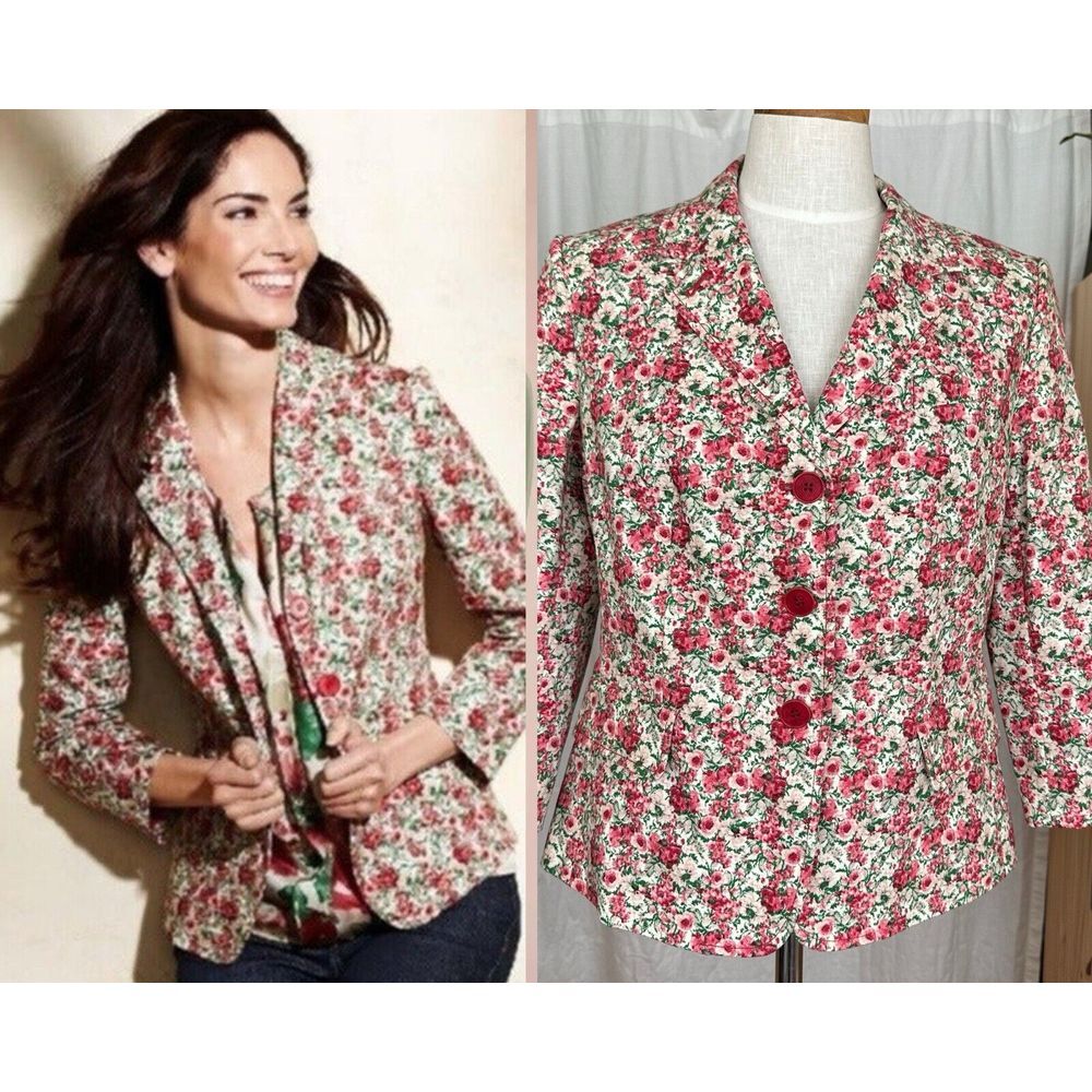 Talbots Floral Unique Womens Blazer 12 3/4 Sleeve‎ Cottagecore Ditsy Prairie Red